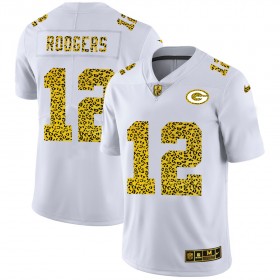 Camiseta Hombre NFL Green Bay Packers Aaron Rodgers 12 Nike Flocked Leopard Print Blanco